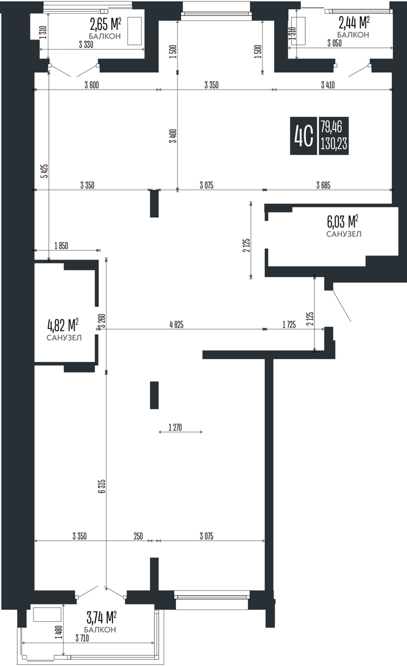 Планировка своб. план. 130.23 м² в ЖК «Опера Резиденс. Барнаул»