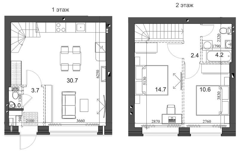 Планировка таунхаус 68.16 м² в ЖК «Коттеджный поселок Березки Элитный»