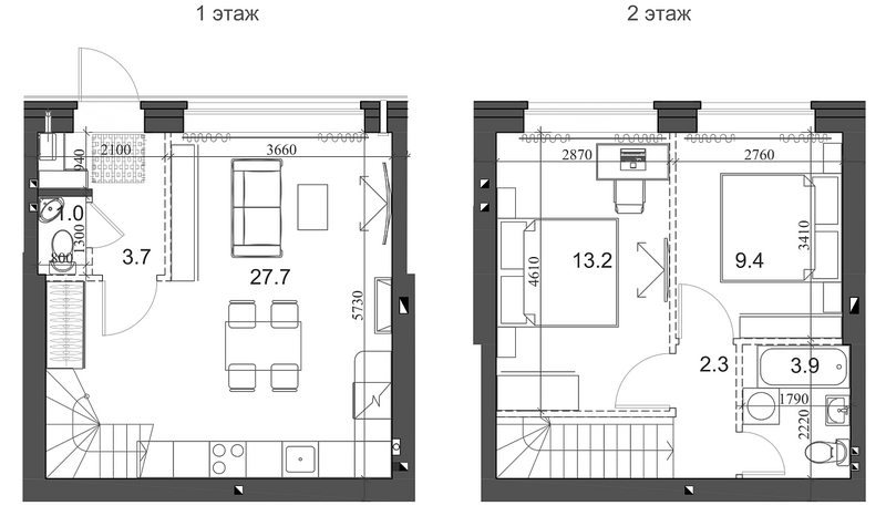 Планировка таунхаусы 62.30 м² в ЖК «Коттеджный поселок Березки Элитный»