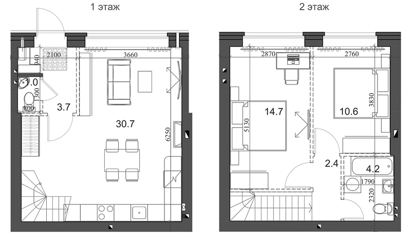 Планировка таунхаусы 68.16 м² в ЖК «Коттеджный поселок Березки Элитный»
