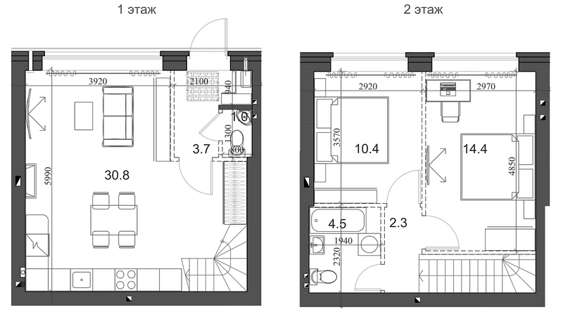 Планировка таунхаусы 68.08 м² в ЖК «Коттеджный поселок Березки Элитный»