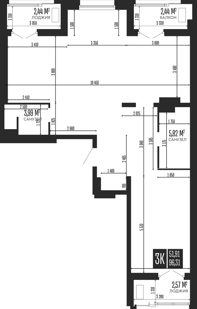 Планировка своб. план. 96.31 м² в ЖК «Опера Резиденс. Барнаул»