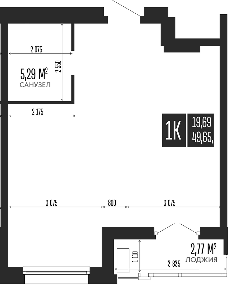 Планировка своб. план. 49.65 м² в ЖК «Опера Резиденс. Барнаул»