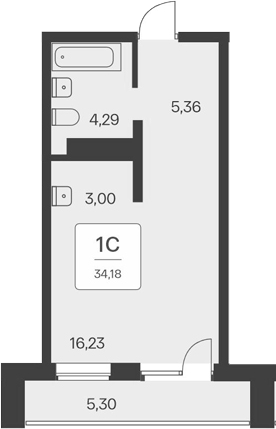 Планировка студии 28.88 м² в ЖК «Тайм Парк апартаменты»