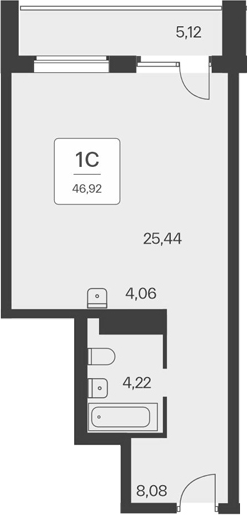 Планировка студии 41.80 м² в ЖК «Тайм Парк апартаменты»