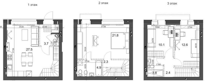Планировка таунхаусы 91.38 м² в ЖК «Коттеджный поселок Березки Элитный»