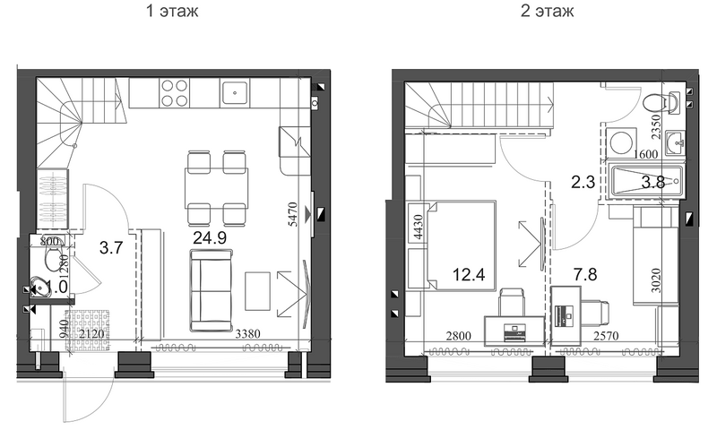 Планировка таунхаус 56.75 м² в ЖК «Коттеджный поселок Березки Элитный»