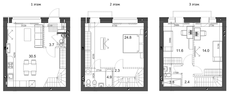 Планировка таунхаусы 100.27 м² в ЖК «Коттеджный поселок Березки Элитный»