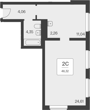 Планировка 2е-к.кв 46.32 м² в ЖК «Тайм Парк апартаменты»