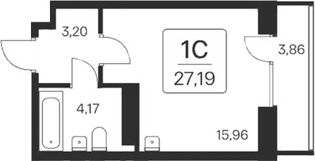 Планировка студия 23.33 м² в ЖК «Квартал на Игарской»