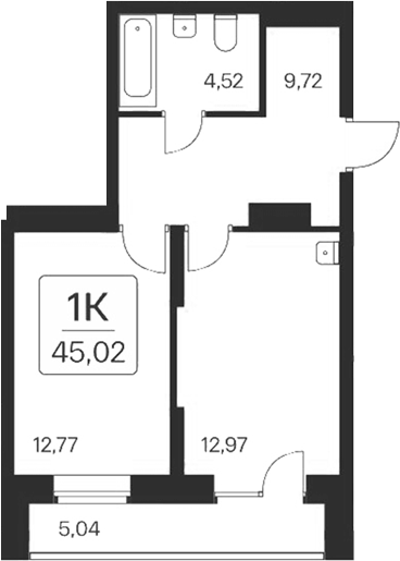 Планировка 1-к. квартира 39.98 м² в ЖК «Квартал на Игарской»
