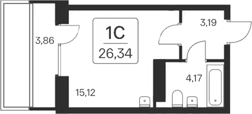 Планировка студия 22.48 м² в ЖК «Квартал на Игарской»