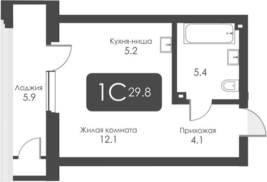 Планировка студии 26.80 м² в ЖК «Сити Тауэрс»