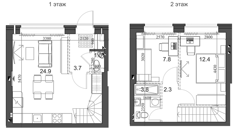 Планировка таунхаус 56.75 м² в ЖК «Коттеджный поселок Березки Элитный»