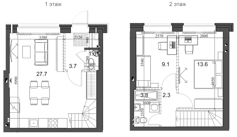 Планировка таунхаусы 62.10 м² в ЖК «Коттеджный поселок Березки Элитный»