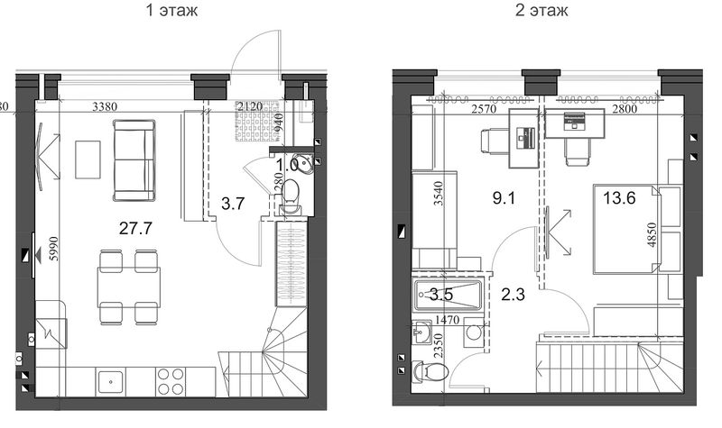 Планировка таунхаус 61.80 м² в ЖК «Коттеджный поселок Березки Элитный»