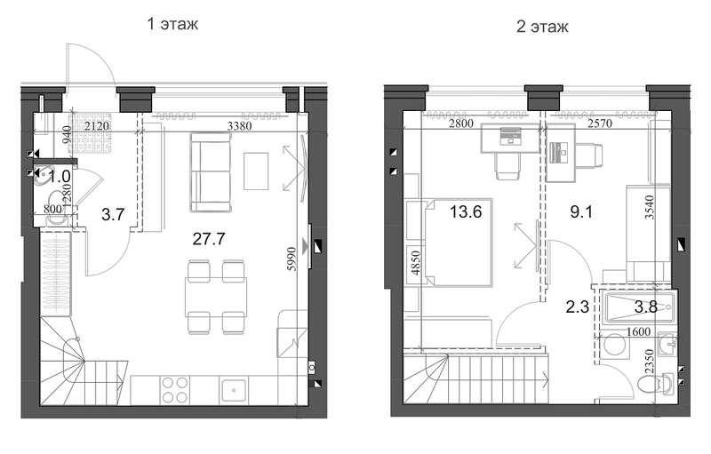 Планировка таунхаусы 62.10 м² в ЖК «Коттеджный поселок Березки Элитный»