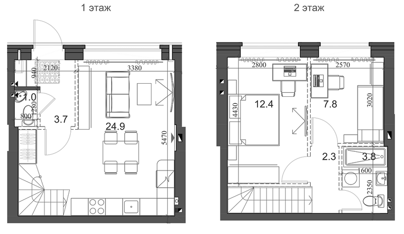 Планировка таунхаус 56.75 м² в ЖК «Коттеджный поселок Березки Элитный»