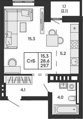 Планировка студии 28.60 м² в ЖК «ГОРИЗОНТ»