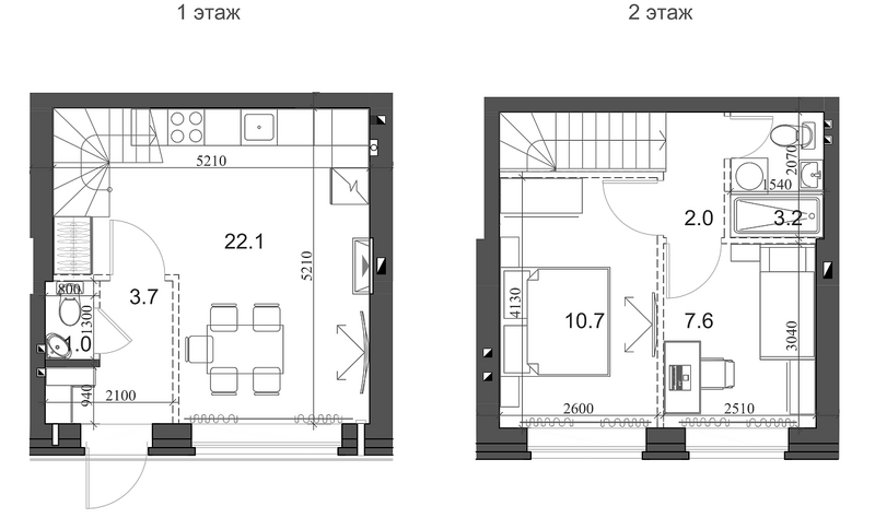 Планировка таунхаус 51.28 м² в ЖК «Коттеджный поселок Березки Элитный»