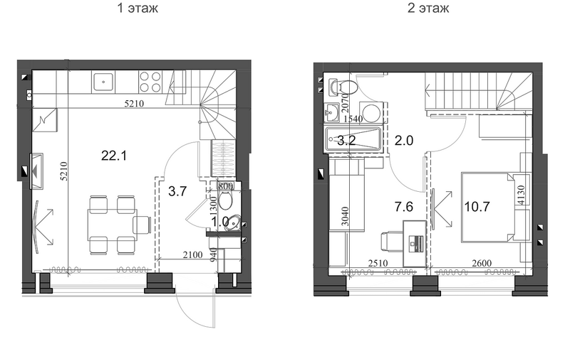 Планировка таунхаус 51.28 м² в ЖК «Коттеджный поселок Березки Элитный»