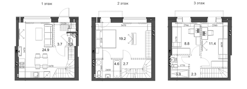 Планировка таунхаусы 83.79 м² в ЖК «Коттеджный поселок Березки Элитный»