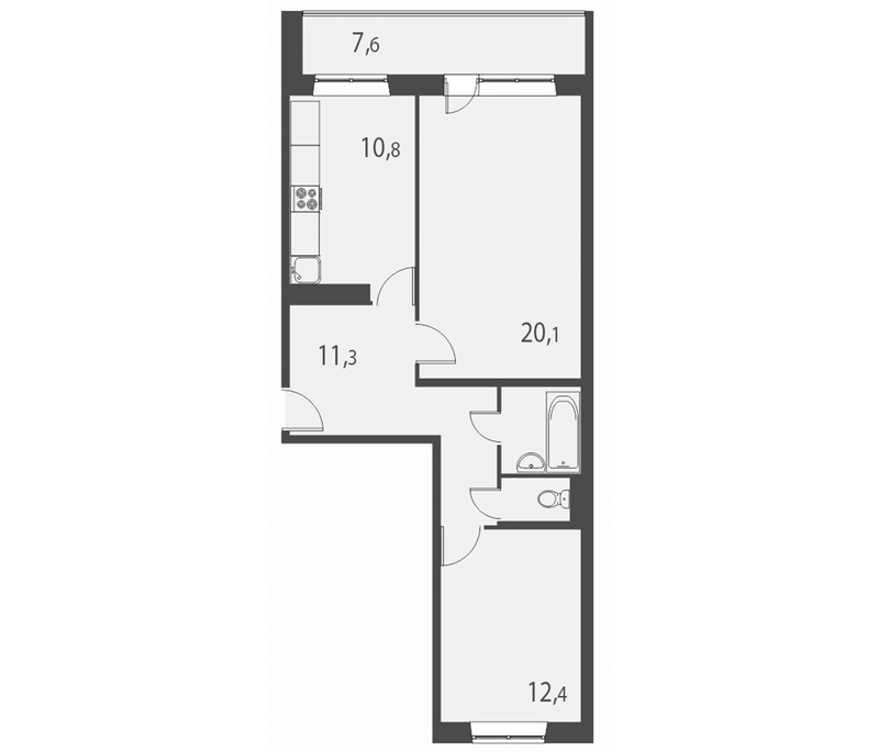Планировка 2-к.кв 60.76 м² в ЖК «Аквамарин»