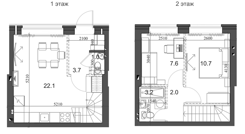 Планировка таунхаус 51.28 м² в ЖК «Коттеджный поселок Березки Элитный»