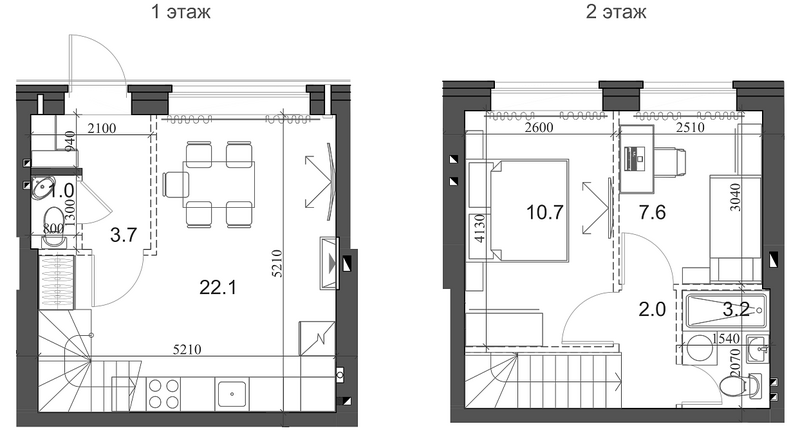 Планировка таунхаус 51.28 м² в ЖК «Коттеджный поселок Березки Элитный»