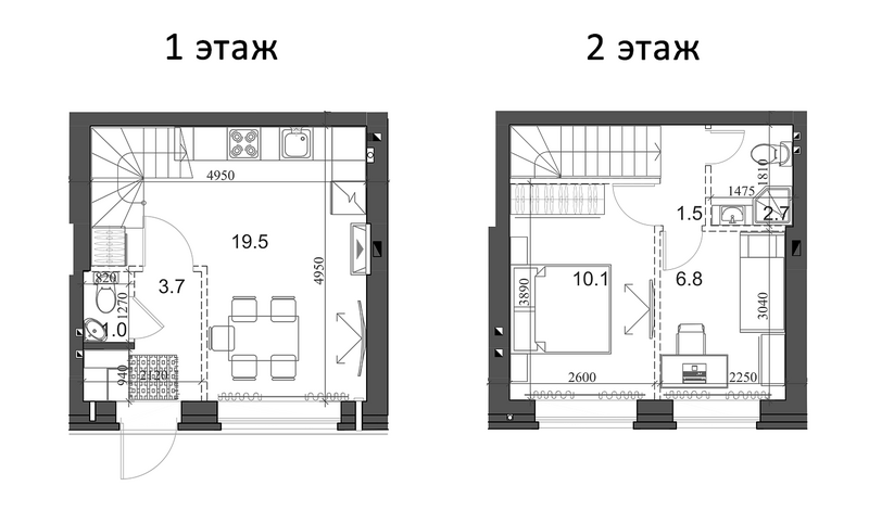 Планировка таунхаус 46.09 м² в ЖК «Коттеджный поселок Березки Элитный»