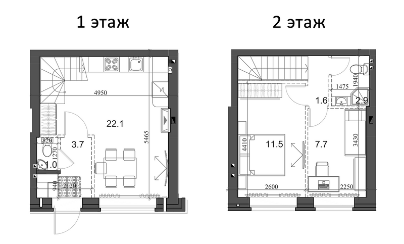 Планировка таунхаус 48.21 м² в ЖК «Коттеджный поселок Березки Элитный»