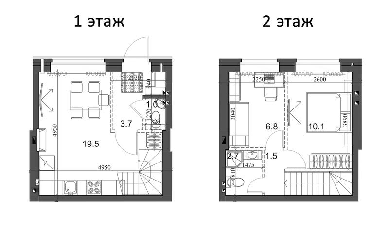 Планировка таунхаус 46.09 м² в ЖК «Коттеджный поселок Березки Элитный»