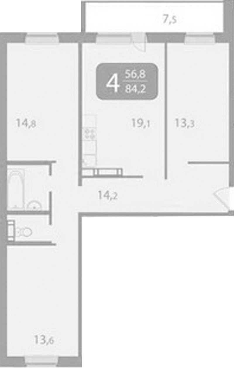 Планировка 3-к.кв 81.97 м² в ЖК «Южные ворота. Томск»