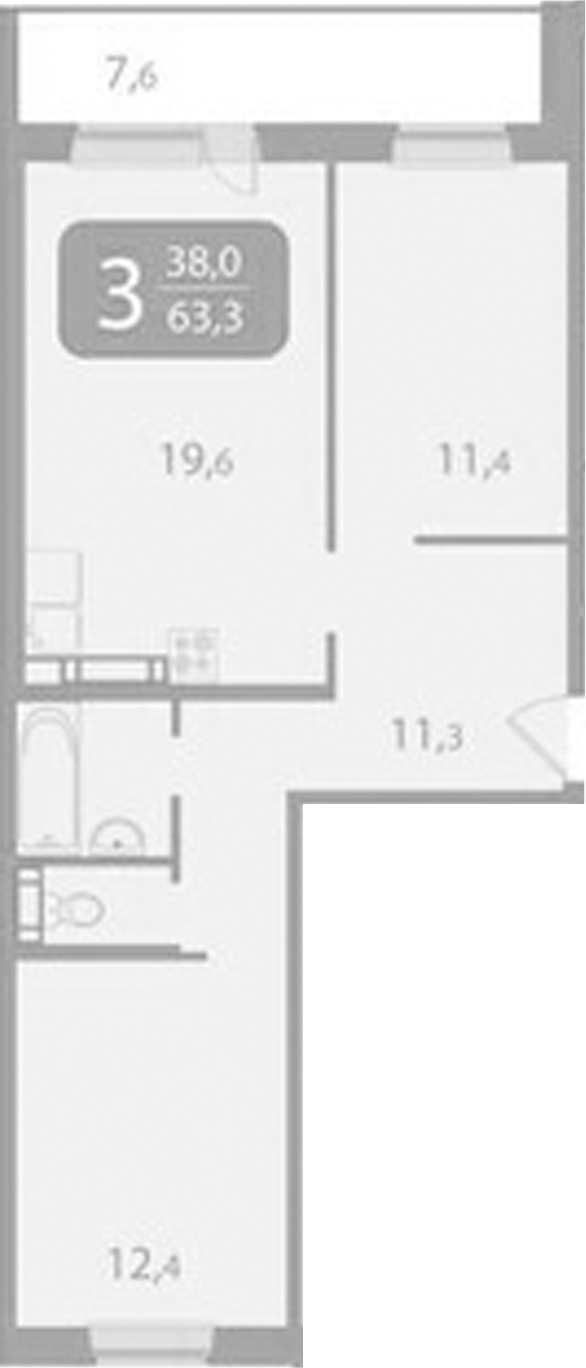 Планировка 2-к.кв 55.79 м² в ЖК «Южные ворота. Томск»
