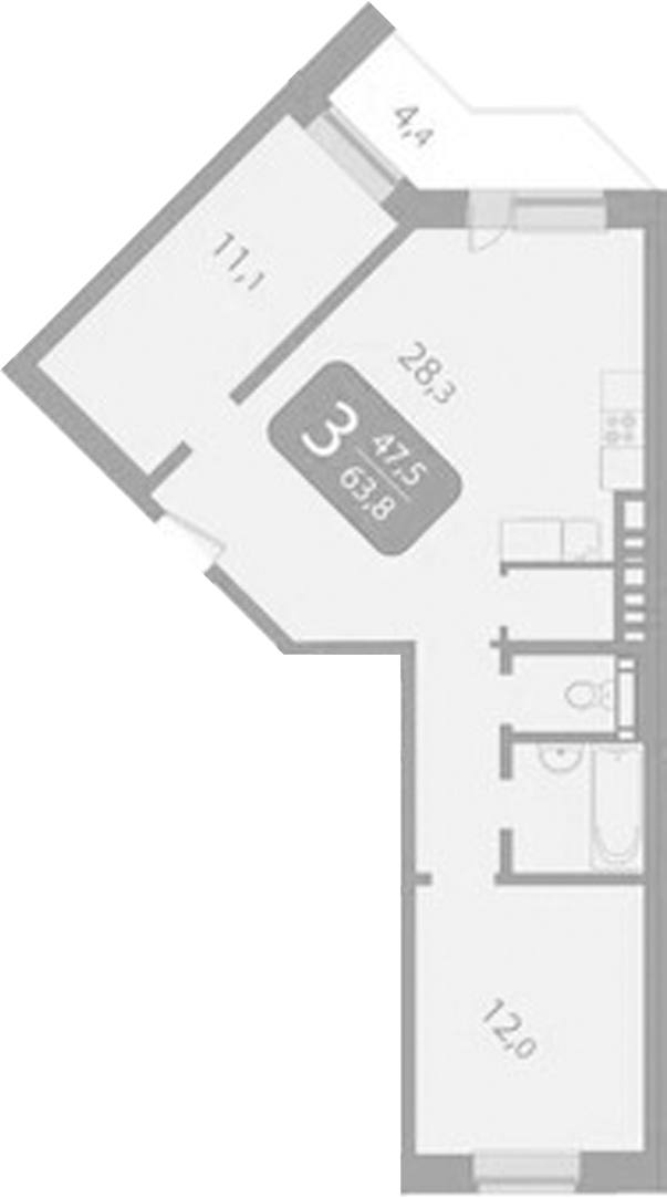 Планировка 2-к.кв 61.60 м² в ЖК «Южные ворота. Томск»
