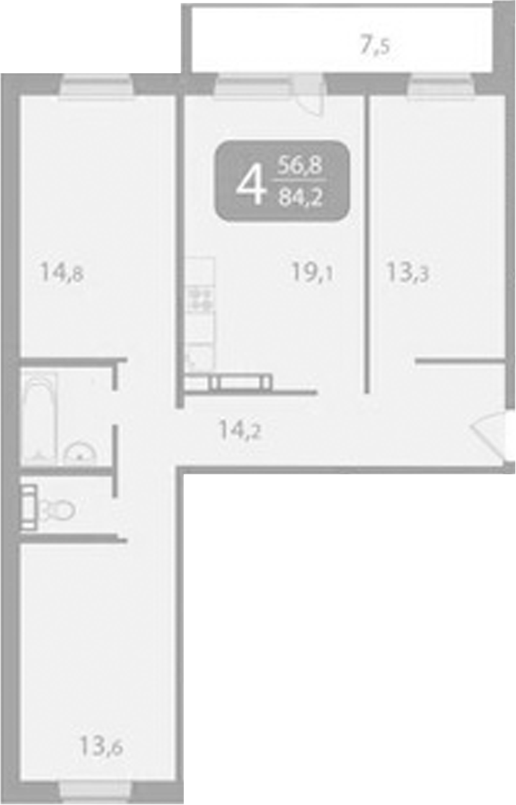 Планировка 3-к.кв 76.70 м² в ЖК «Южные ворота. Томск»