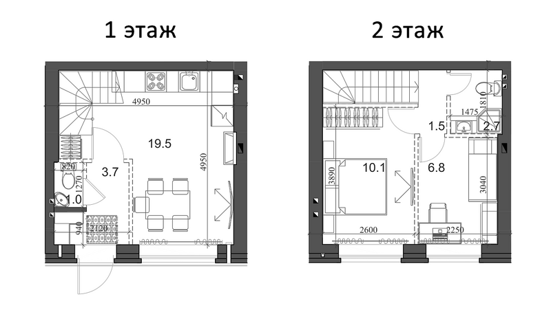 Планировка таунхаус 46.09 м² в ЖК «Коттеджный поселок Березки Элитный»