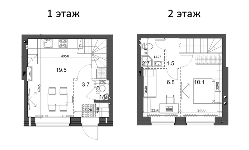Планировка таунхаус 46.09 м² в ЖК «Коттеджный поселок Березки Элитный»