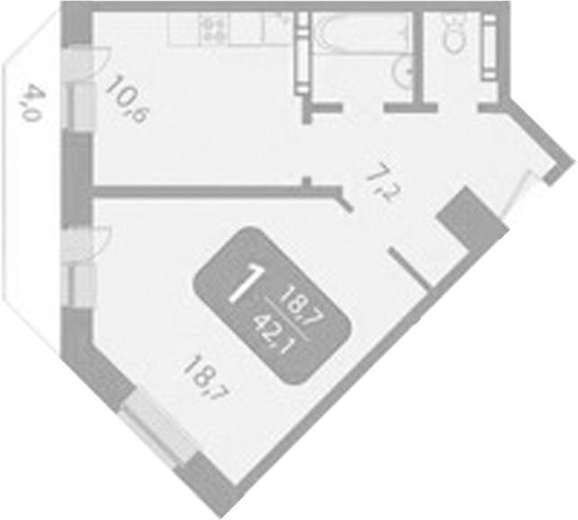 Планировка 1-к.кв 40.90 м² в ЖК «Южные ворота. Томск»