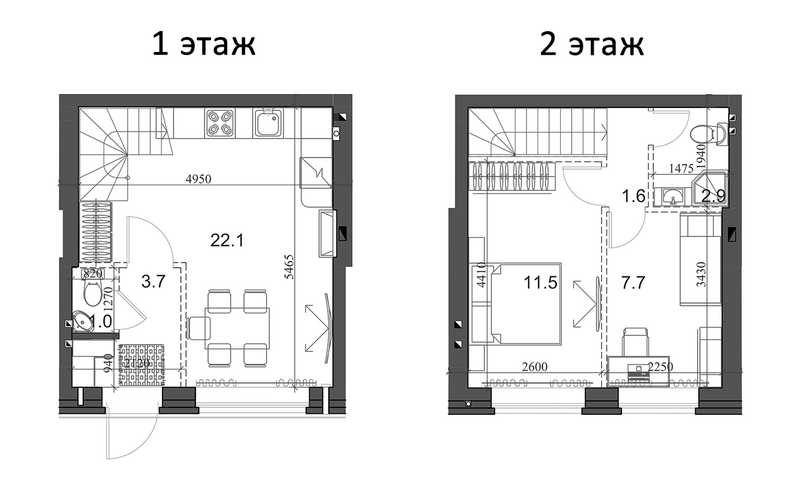 Планировка таунхаус 51.21 м² в ЖК «Коттеджный поселок Березки Элитный»