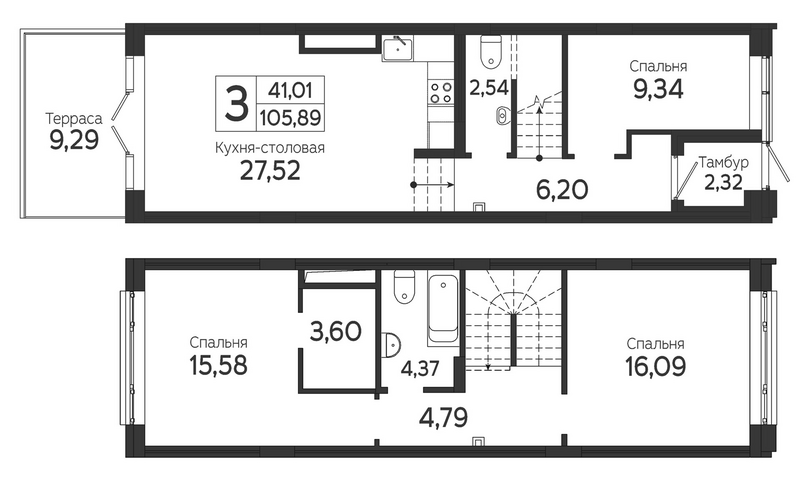 Планировка 3-к.кв 96.60 м² в ЖК «На Комсомольском. Томск»