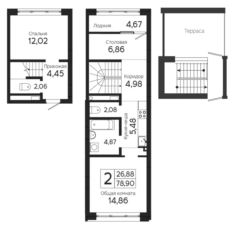Планировка 2-к.кв 57.66 м² в ЖК «На Комсомольском. Томск»