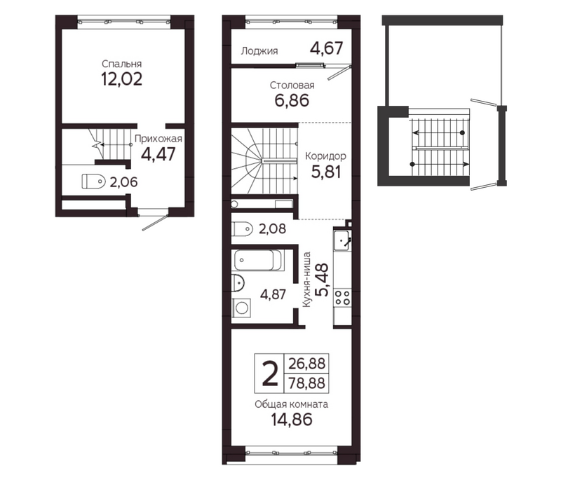 Планировка 3-к.кв 74.21 м² в ЖК «На Комсомольском. Томск»