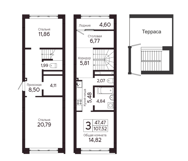 Планировка 4-к.кв 102.92 м² в ЖК «На Комсомольском. Томск»