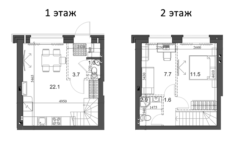Планировка таунхаус 51.21 м² в ЖК «Коттеджный поселок Березки Элитный»