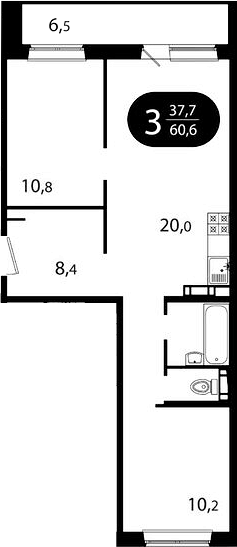 Планировка 3е-к.кв 54.11 м² в ЖК «Ботаника. Томск»