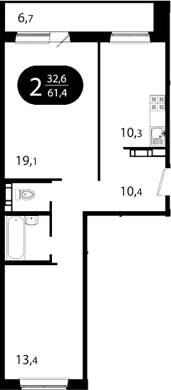 Планировка 2-к.кв 54.75 м² в ЖК «Ботаника. Томск»