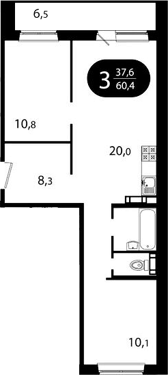 Планировка 3е-к.кв 53.98 м² в ЖК «Ботаника. Томск»