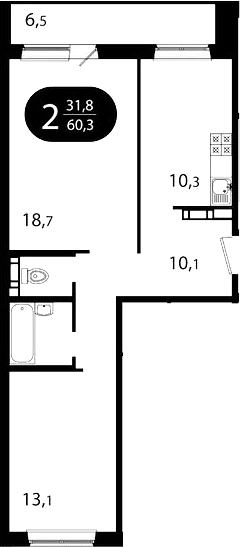Планировка 2-к.кв 53.86 м² в ЖК «Ботаника. Томск»