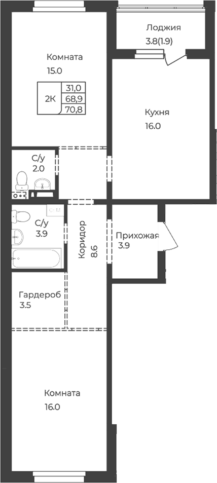 Планировка свободная планировка 68.90 м² в ЖК «Дом 1824. Горно-Алтайск»